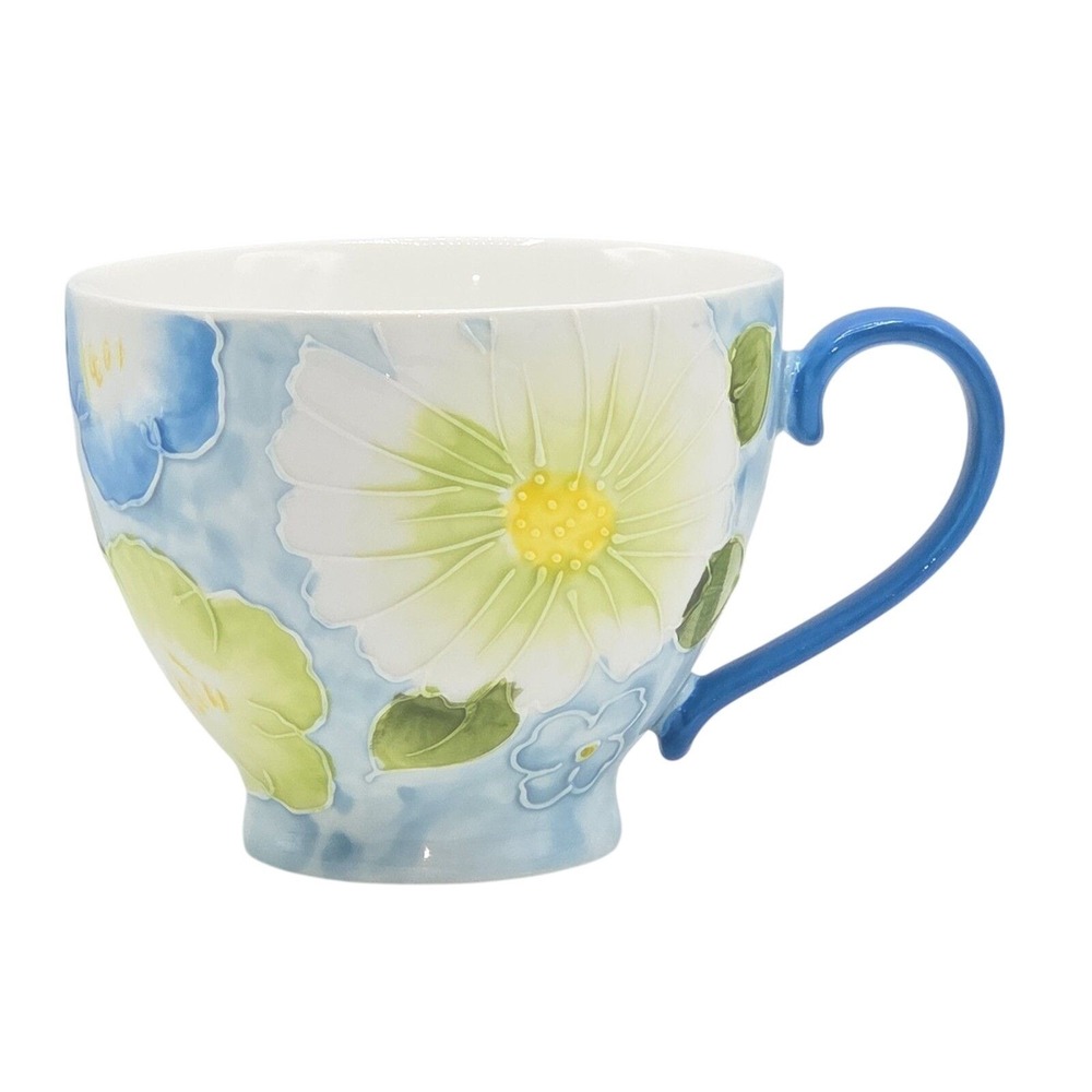 Petaluxe Raised Floral Daisy Coffee Mugs 16oz Handcrafted Hand Painted